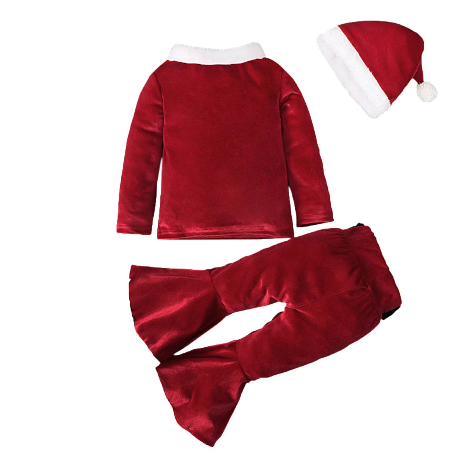 Winter Christmas Long-sleeved Shirt Bell Bottoms Hat Three-piece Children's Clothing - Mubimart