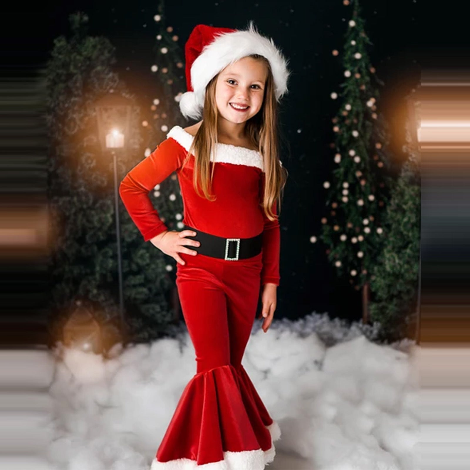 Winter Christmas Long-sleeved Shirt Bell Bottoms Hat Three-piece Children's Clothing - Mubimart - Clothing Set 