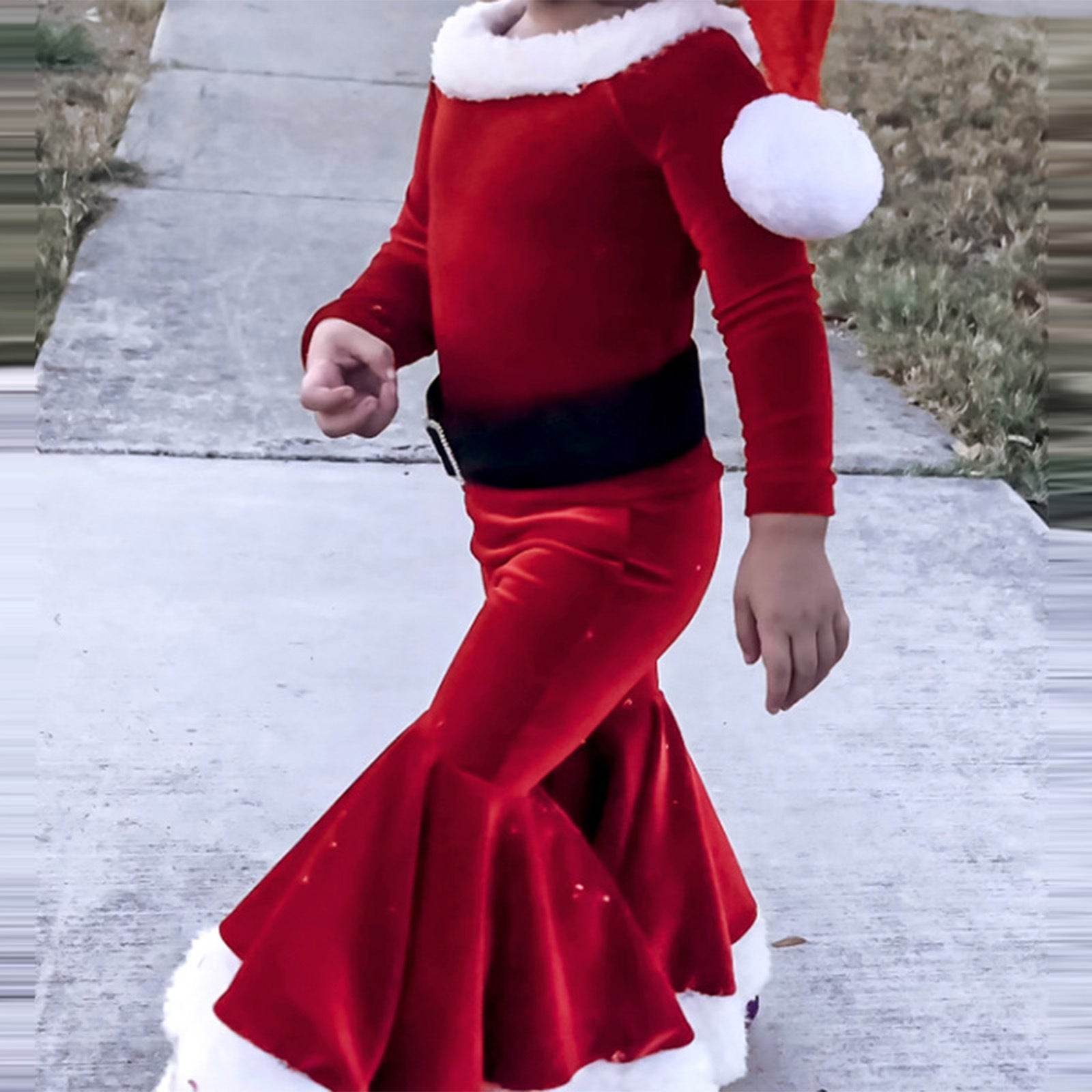 Winter Christmas Long-sleeved Shirt Bell Bottoms Hat Three-piece Children's Clothing - Mubimart