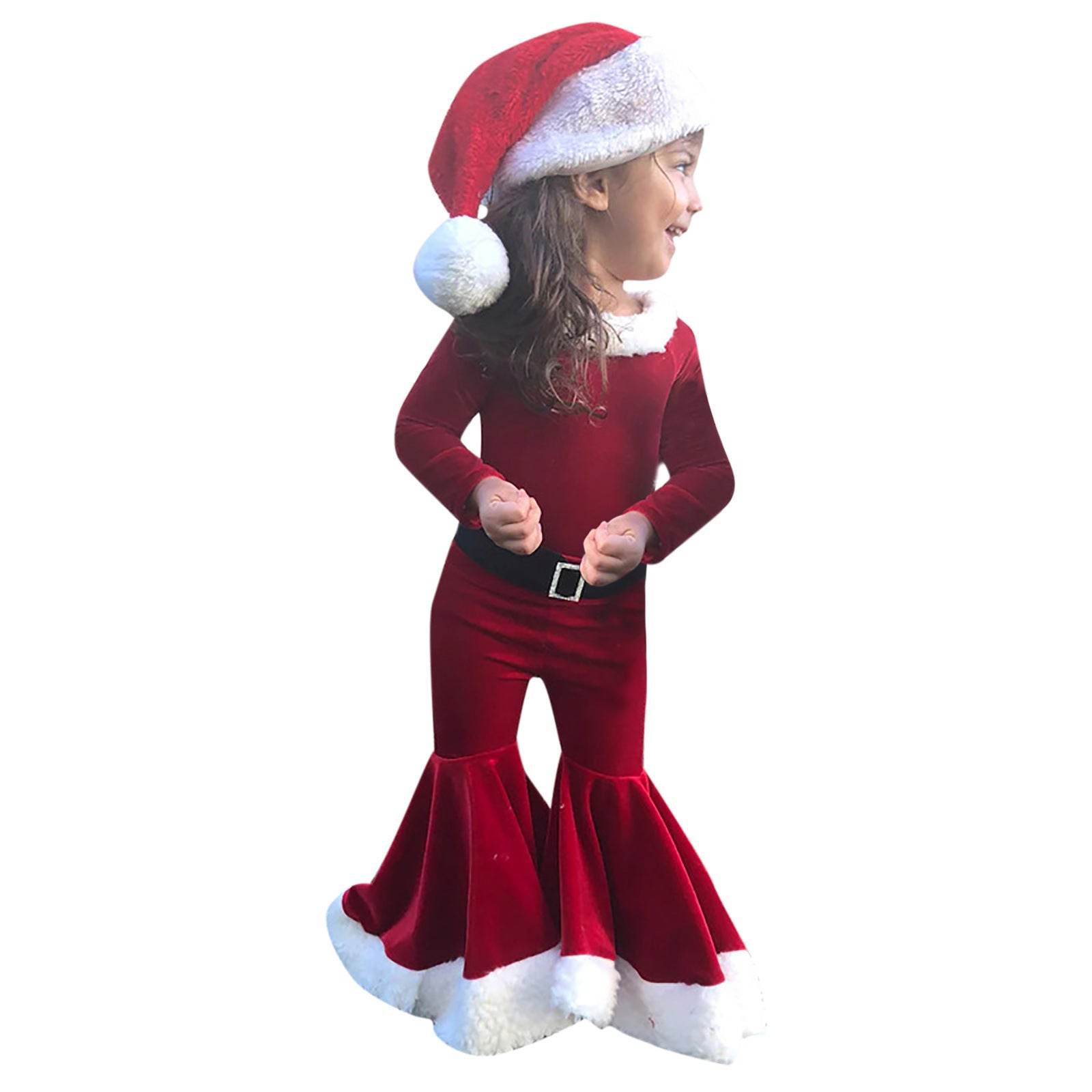 Winter Christmas Long-sleeved Shirt Bell Bottoms Hat Three-piece Children's Clothing - Mubimart