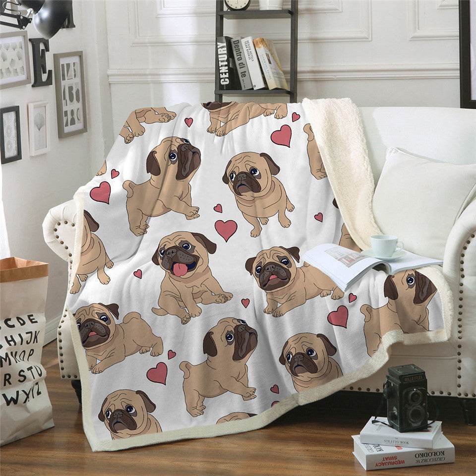 Winter Double-layer Thick Blankets Printed Cotton Fleece Blanket Sofa Blankets Lazy Blankets Puppy Series - Mubimart