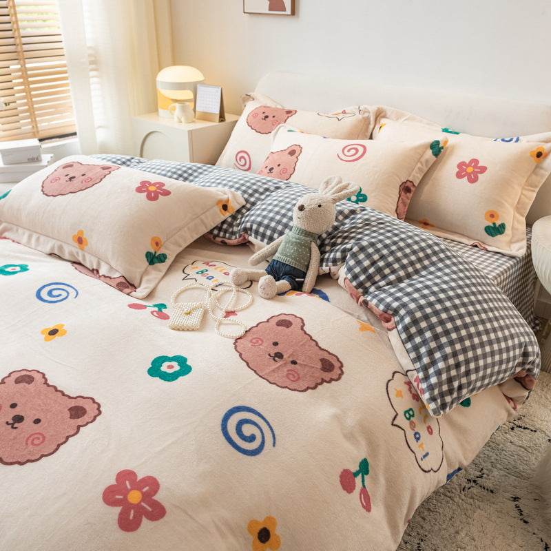 Winter Milk Four-piece Set Thickened Coral Velvet Double-sided - Mubimart