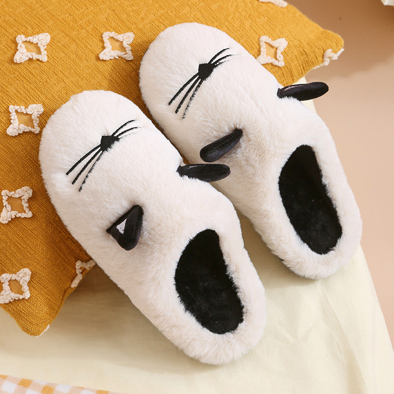 Winter New Coral Velvet Slippers Cartoon Cat Cotton Slippers Home Cotton Shoes Warm Slipper - Mubimart -  