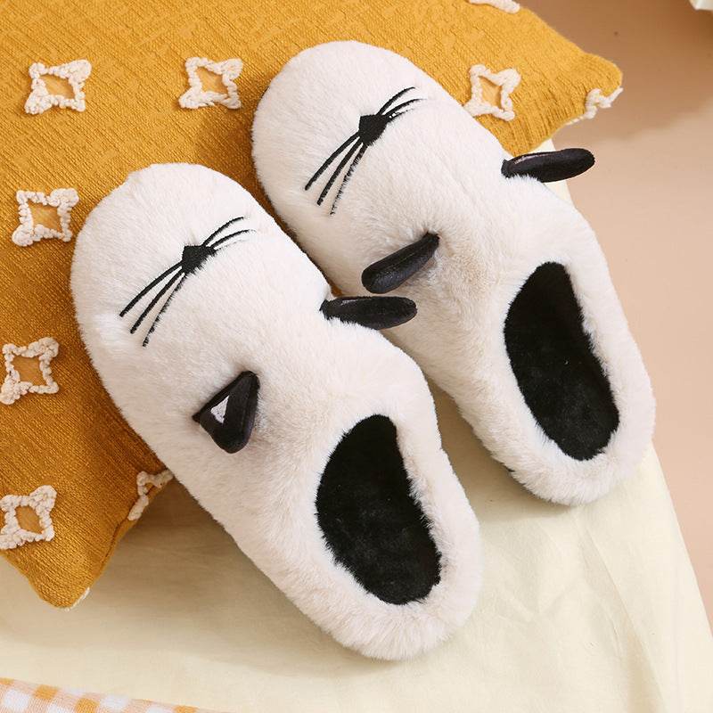 Winter New Coral Velvet Slippers Cartoon Cat Cotton Slippers Home Cotton Shoes Warm Slipper - Mubimart