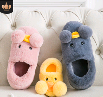 Winter cute cartoon kids cotton shoes for men and women baby shoes small yellow duck cotton slippers children - Mubimart -  