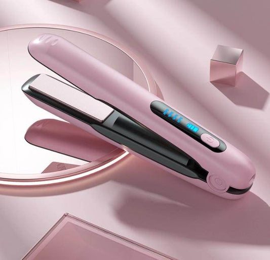 Wireless Hair Straightener Flat Iron Mini 2 IN 1 Roller USB 5000mAh Max 200 Degree Portable Cordless Curler 4 Levels Dry And Wet Uses - Mubimart