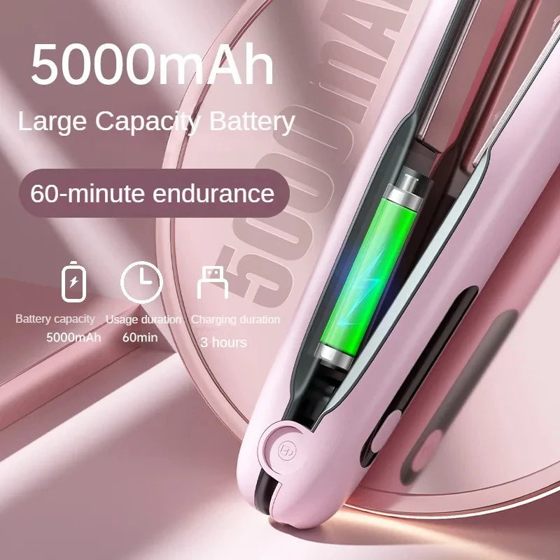 Wireless Hair Straightener Flat Iron Mini 2 IN 1 Roller USB 5000mAh Max 200 Degree Portable Cordless Curler 4 Levels Dry And Wet Uses - Mubimart -  