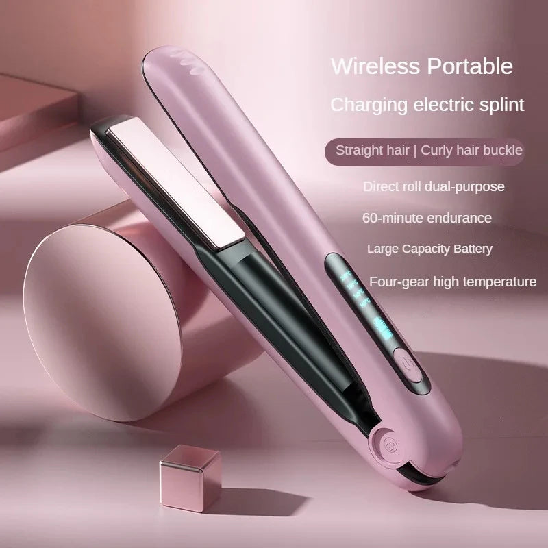 Wireless Hair Straightener Flat Iron Mini 2 IN 1 Roller USB 5000mAh Max 200 Degree Portable Cordless Curler 4 Levels Dry And Wet Uses - Mubimart -  