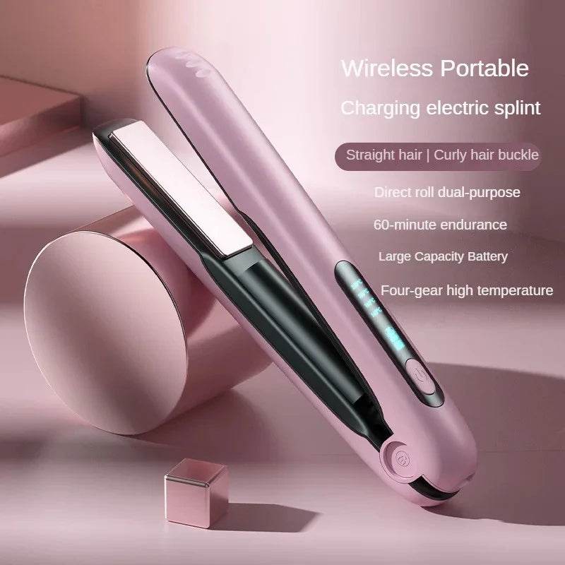 Wireless Hair Straightener Flat Iron Mini 2 IN 1 Roller USB 5000mAh Max 200 Degree Portable Cordless Curler 4 Levels Dry And Wet Uses - Mubimart