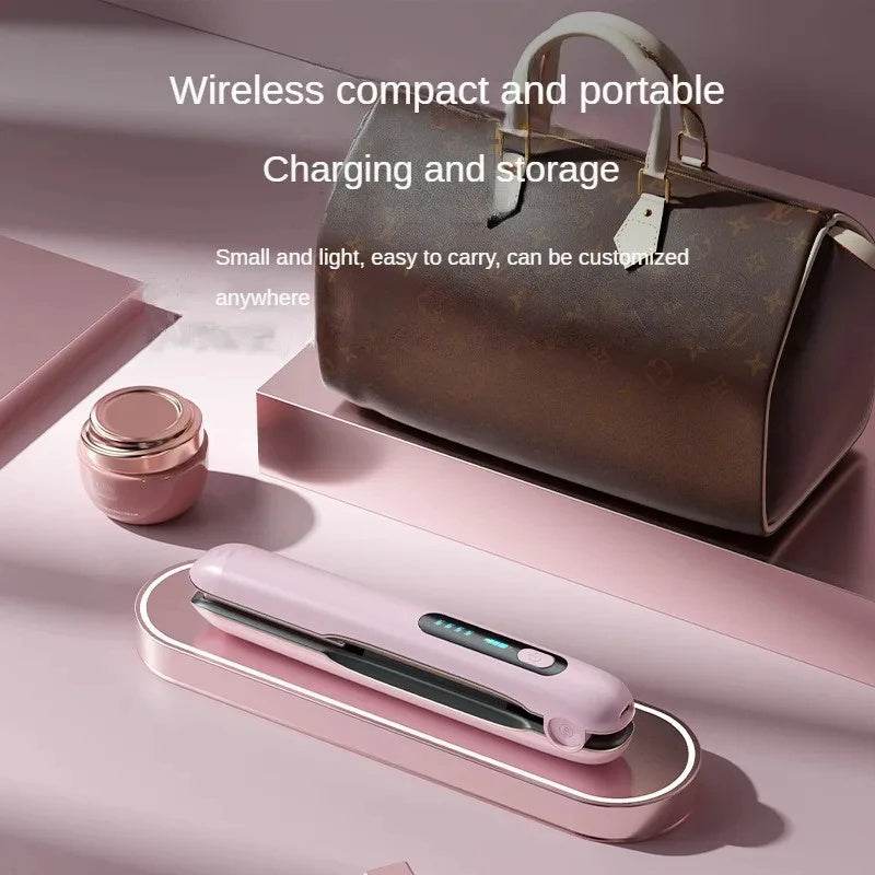 Wireless Hair Straightener Flat Iron Mini 2 IN 1 Roller USB 5000mAh Max 200 Degree Portable Cordless Curler 4 Levels Dry And Wet Uses - Mubimart
