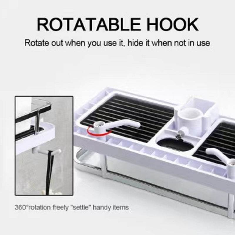 Without Punching Commodity Shelf Shower Rod Racks Bathroom Lift Rod Bracket Tray Punch-Free Toilet Shower Storage Hanging Basket - Mubimart