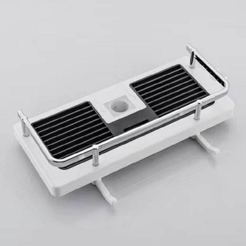 Without Punching Commodity Shelf Shower Rod Racks Bathroom Lift Rod Bracket Tray Punch-Free Toilet Shower Storage Hanging Basket - Mubimart