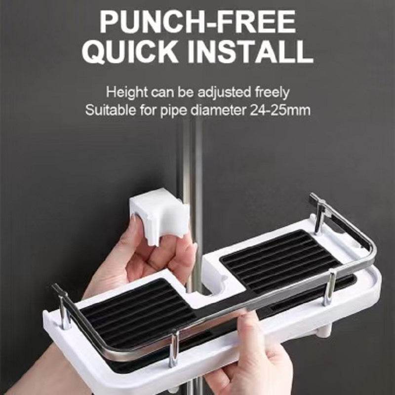 Without Punching Commodity Shelf Shower Rod Racks Bathroom Lift Rod Bracket Tray Punch-Free Toilet Shower Storage Hanging Basket - Mubimart