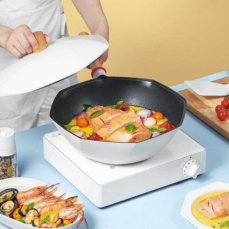 Wok Cooking Pot Household Maifan Stone Non-stick Frying Pan Without Oil Smoke Gas and Induction Cooker Cookware - Mubimart