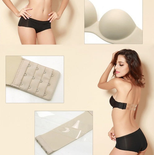 Women Front Closure Silicone Self-Adhesive Half Cup Wire Free Backless Strapless Seamless Push Up Bra For Female Intimates - Mubimart -  