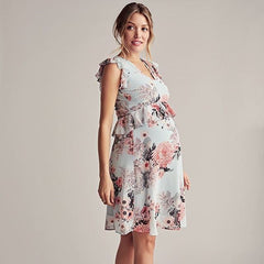 Women Sleeveless Maternity Dress Casual Flower Print - Mubimart - Maternity Cloth 