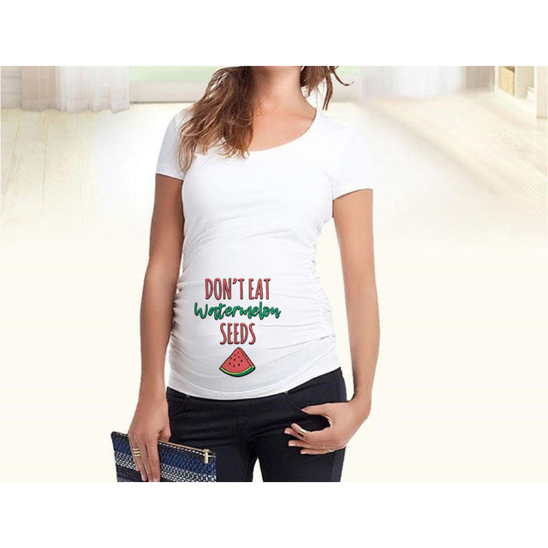 Women T-Shirts Slim Maternity Funny Letter Tops O-Neck Pregnancy Women - Mubimart -  