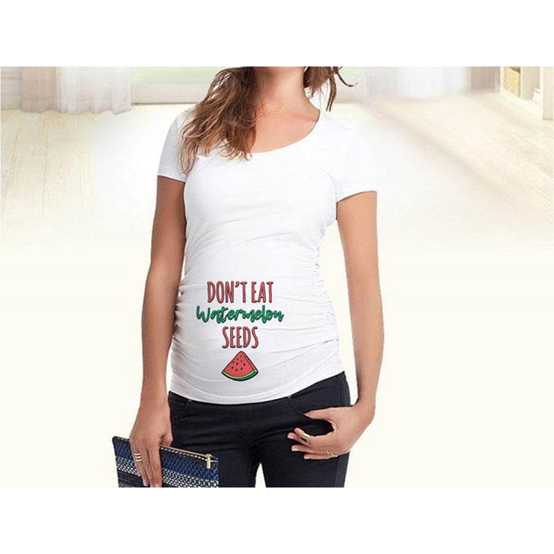 Women T-Shirts Slim Maternity Funny Letter Tops O-Neck Pregnancy Women - Mubimart