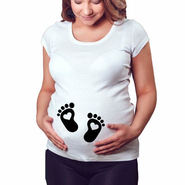 Women T-Shirts Slim Maternity Funny Letter Tops O-Neck Pregnancy Women - Mubimart