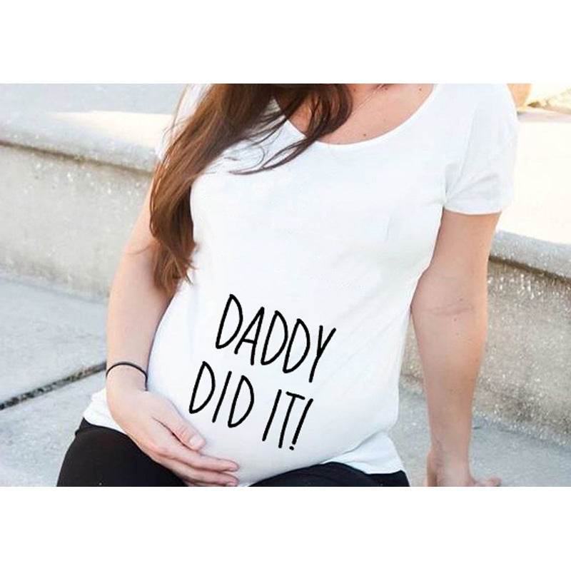 Women T-Shirts Slim Maternity Funny Letter Tops O-Neck Pregnancy Women - Mubimart