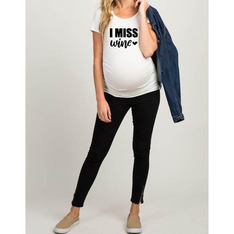 Women T-Shirts Slim Maternity Funny Letter Tops O-Neck Pregnancy Women - Mubimart