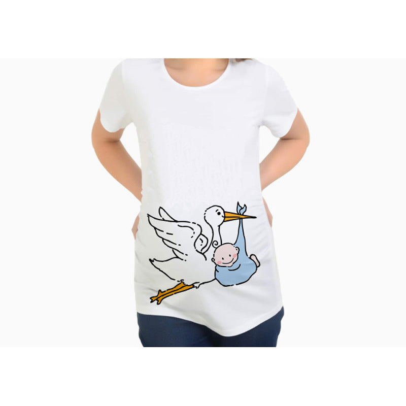 Women T-Shirts Slim Maternity Funny Letter Tops O-Neck Pregnancy Women - Mubimart -  