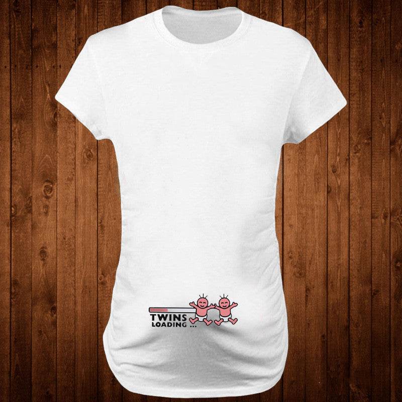 Women T-Shirts Slim Maternity Funny Letter Tops O-Neck Pregnancy Women - Mubimart