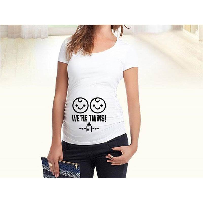 Women T-Shirts Slim Maternity Funny Letter Tops O-Neck Pregnancy Women - Mubimart
