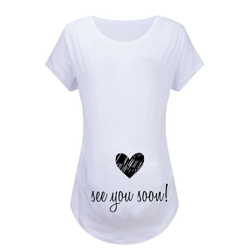 Women T-Shirts Slim Maternity Funny Letter Tops O-Neck Pregnancy Women - Mubimart - Maternity Cloth 