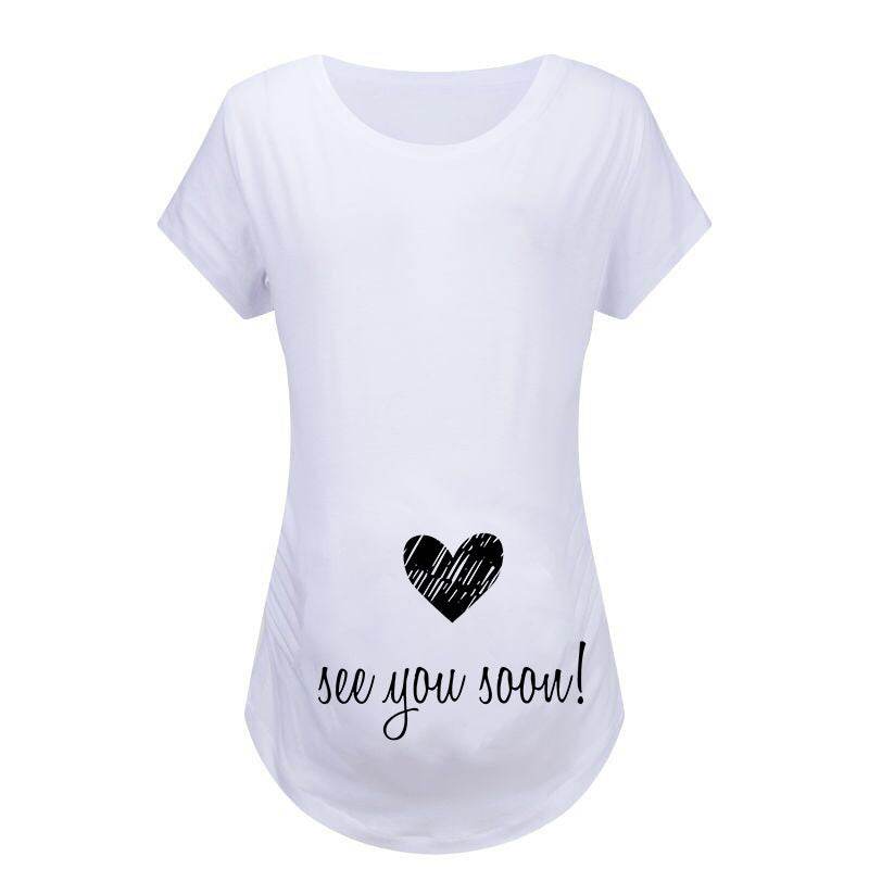 Women T-Shirts Slim Maternity Funny Letter Tops O-Neck Pregnancy Women - Mubimart