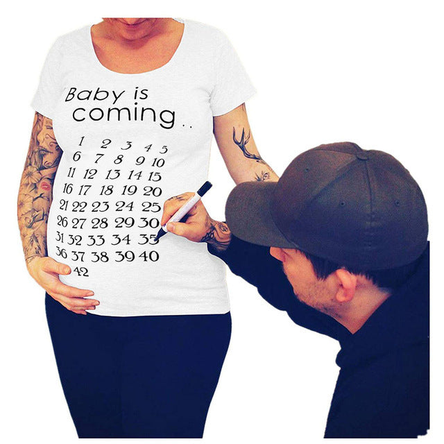 Women T-Shirts Slim Maternity Funny Letter Tops O-Neck Pregnancy Women - Mubimart -  