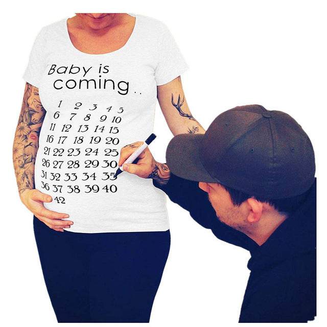 Women T-Shirts Slim Maternity Funny Letter Tops O-Neck Pregnancy Women - Mubimart