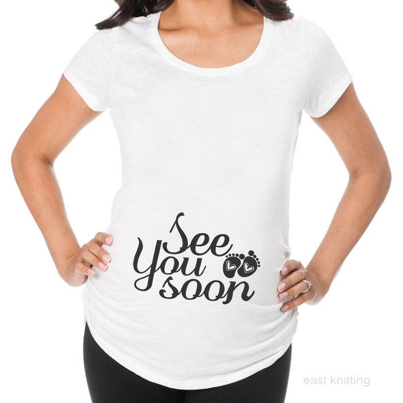 Women T-Shirts Slim Maternity Funny Letter Tops O-Neck Pregnancy Women - Mubimart