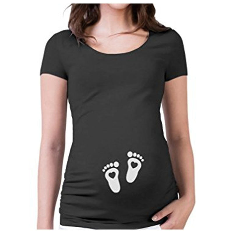 Women T-Shirts Slim Maternity Funny Letter Tops O-Neck Pregnancy Women - Mubimart -  