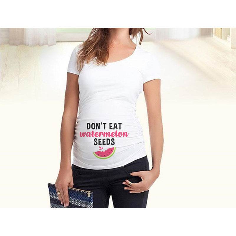 Women T-Shirts Slim Maternity Funny Letter Tops O-Neck Pregnancy Women - Mubimart