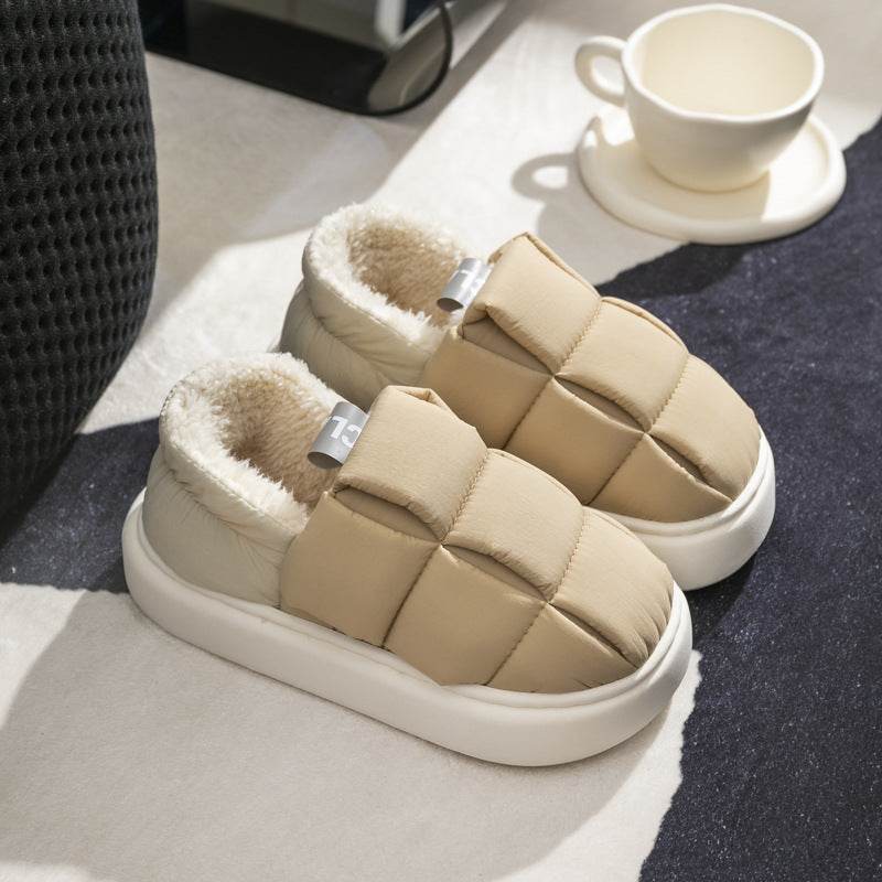Women's Down Cotton Slippers Winter Fashion Casual Velvet Waterproof Indoor House Shoes Soft Warm Home Slipper - Mubimart