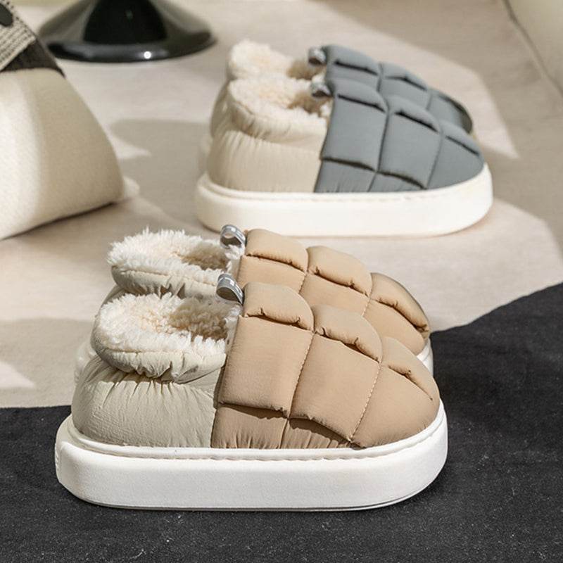 Women's Down Cotton Slippers Winter Fashion Casual Velvet Waterproof Indoor House Shoes Soft Warm Home Slipper - Mubimart