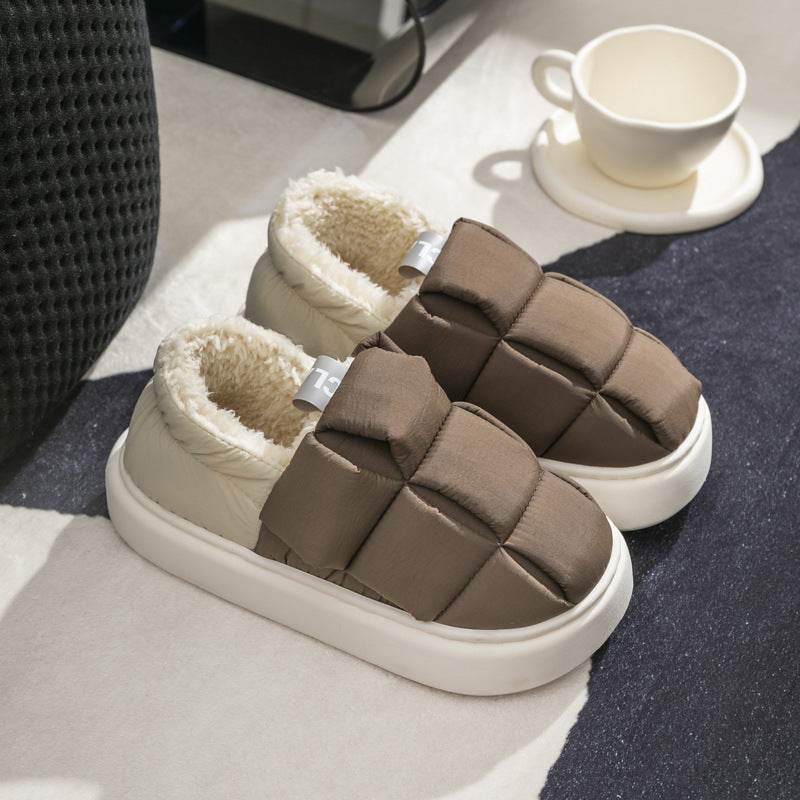 Women's Down Cotton Slippers Winter Fashion Casual Velvet Waterproof Indoor House Shoes Soft Warm Home Slipper - Mubimart