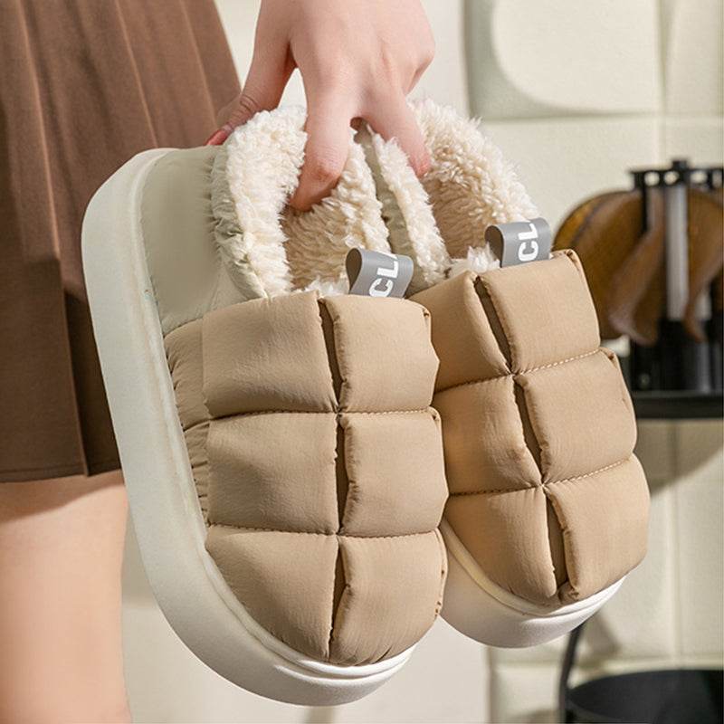 Women's Down Cotton Slippers Winter Fashion Casual Velvet Waterproof Indoor House Shoes Soft Warm Home Slipper - Mubimart