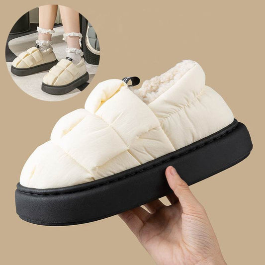 Women's Down Cotton Slippers Winter Fashion Casual Velvet Waterproof Indoor House Shoes Soft Warm Home Slipper - Mubimart