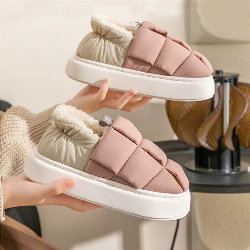 Women's Down Cotton Slippers Winter Fashion Casual Velvet Waterproof Indoor House Shoes Soft Warm Home Slipper - Mubimart