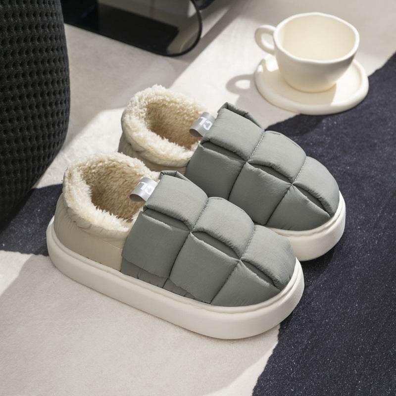 Women's Down Cotton Slippers Winter Fashion Casual Velvet Waterproof Indoor House Shoes Soft Warm Home Slipper - Mubimart