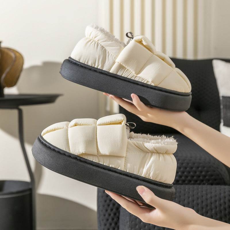 Women's Down Cotton Slippers Winter Fashion Casual Velvet Waterproof Indoor House Shoes Soft Warm Home Slipper - Mubimart