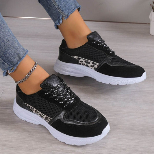 Women's Lace Up Sneakers Breathable Mesh Flat Shoes Fashion Casual Lightweight Running Sports Shoes - Mubimart