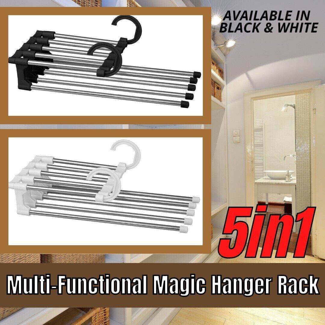 Wonder Metal Magic Hanger Pants Clothes Rack Hooks Space Saver Closet Organizers - Mubimart