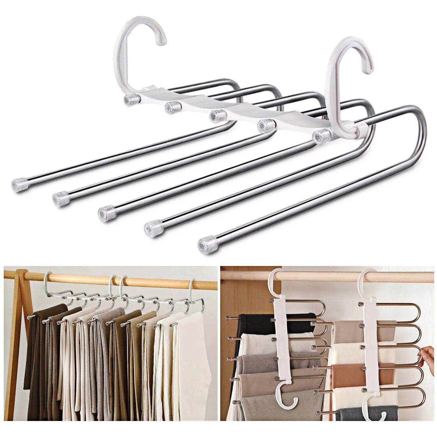Wonder Metal Magic Hanger Pants Clothes Rack Hooks Space Saver Closet Organizers - Mubimart