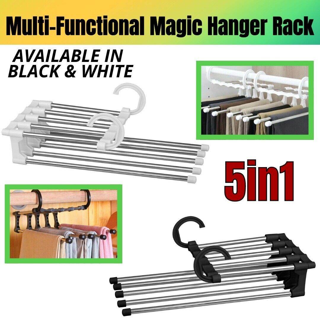 Wonder Metal Magic Hanger Pants Clothes Rack Hooks Space Saver Closet Organizers - Mubimart