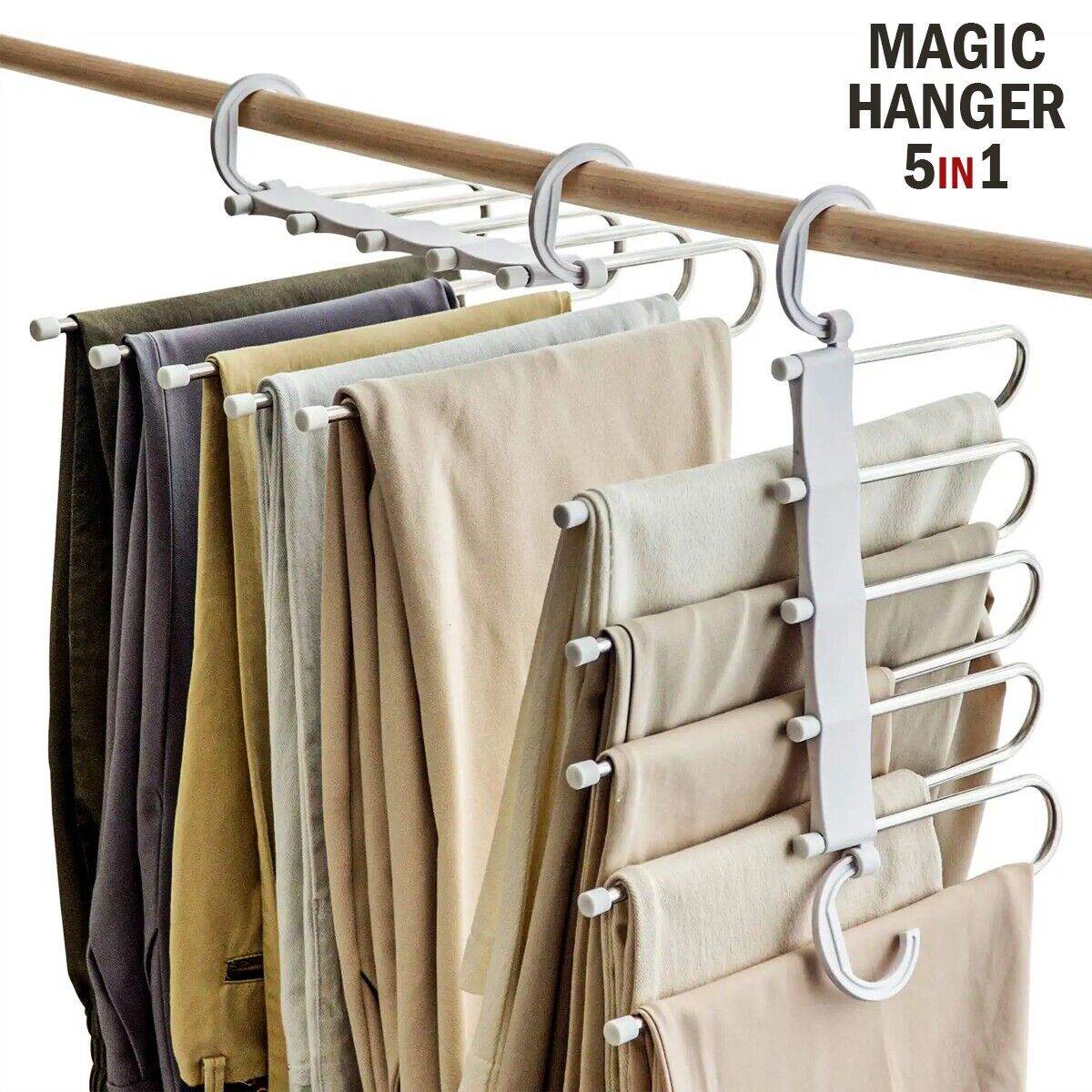 Wonder Metal Magic Hanger Pants Clothes Rack Hooks Space Saver Closet Organizers - Mubimart