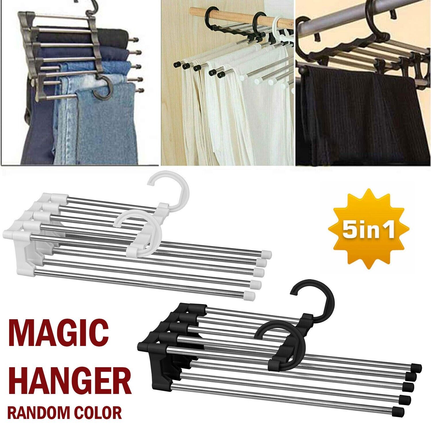 Wonder Metal Magic Hanger Pants Clothes Rack Hooks Space Saver Closet Organizers - Mubimart -  