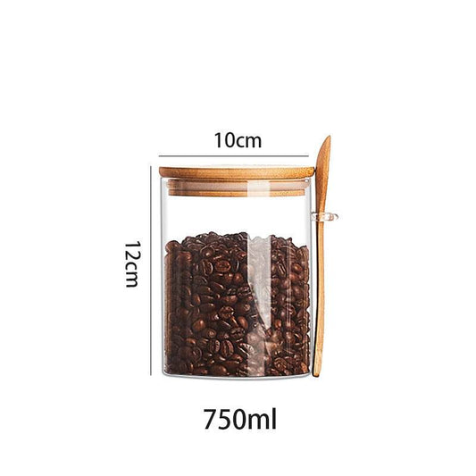 Wood Spoon Glass Storage Tank Set Food Storage - Mubimart